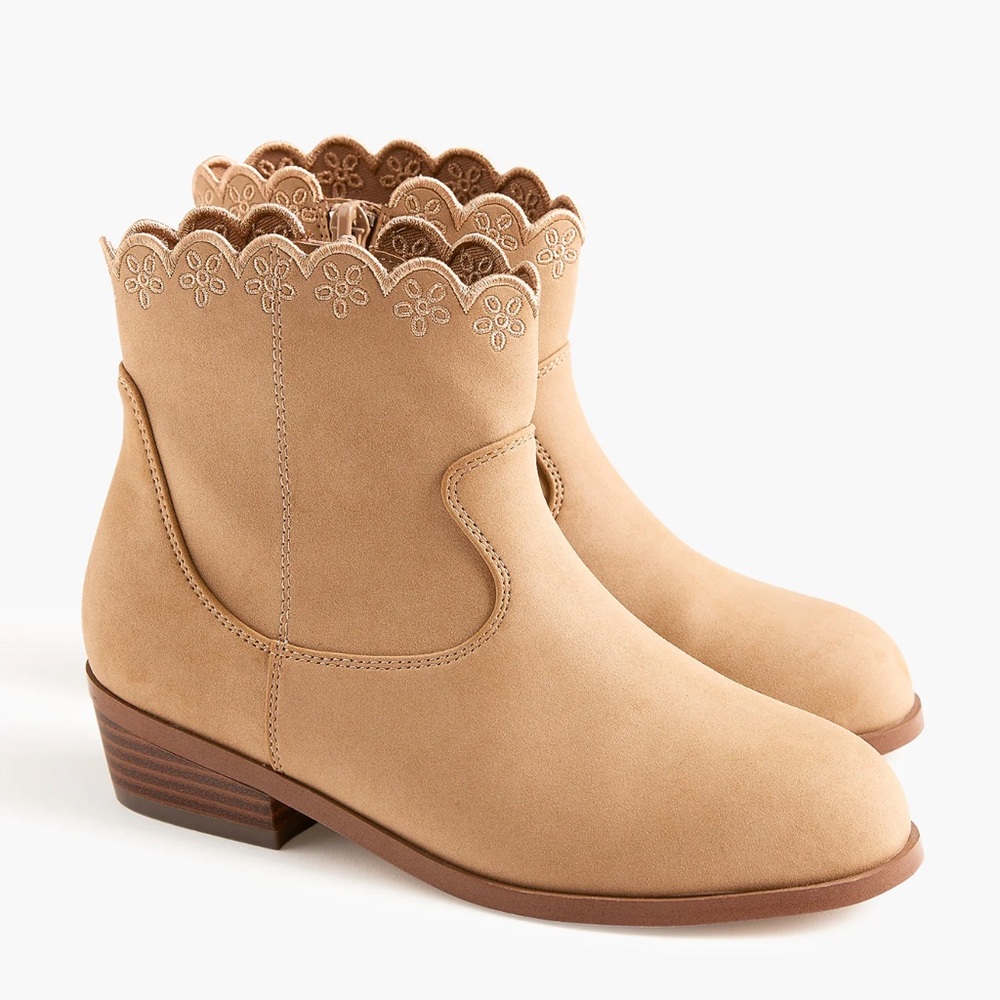 J.Crew Crewcuts Girls Embroidered Sueded Boots, Camel Color, Size 10, New in Box